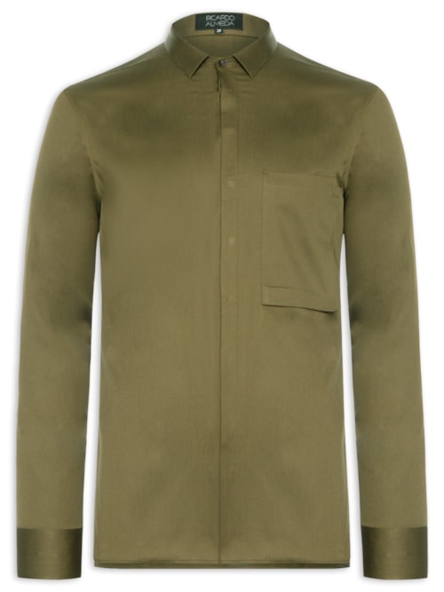Camisa Masculina Social Austin Com Bolso Slim Fit Algodão Pima - Verde