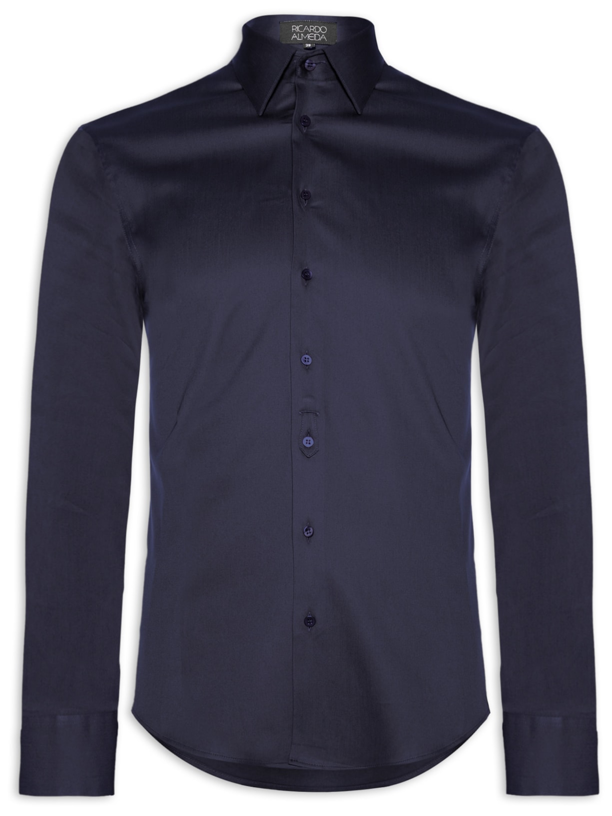 Camisa Masculina Social Austin Com Martingale Slim Fit Algodão Pima Azul Marinho Ricardo Almeida