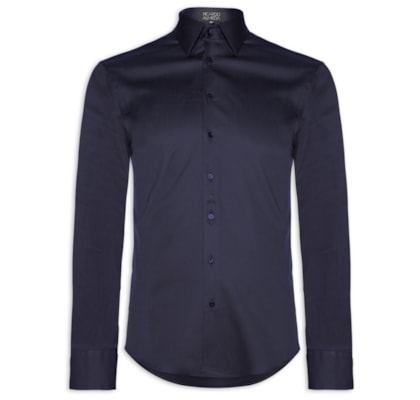 Camisa Masculina Social Austin Com Martingale Slim Fit Algodão Pima - Azul Marinho