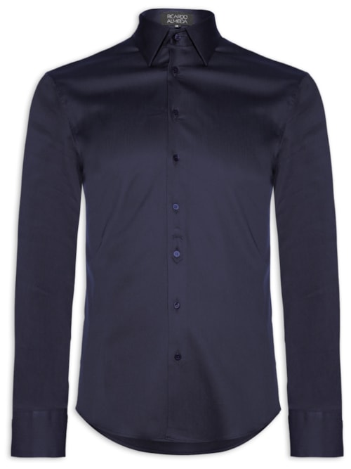 Camisa Masculina Social Austin Com Martingale Slim Fit Algodão Pima - Azul Marinho