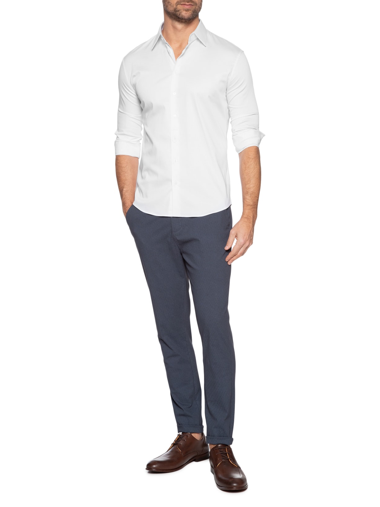 Camisa Masculina Social Austin Com Martingale Slim Fit Algodão Pima Branco Ricardo Almeida