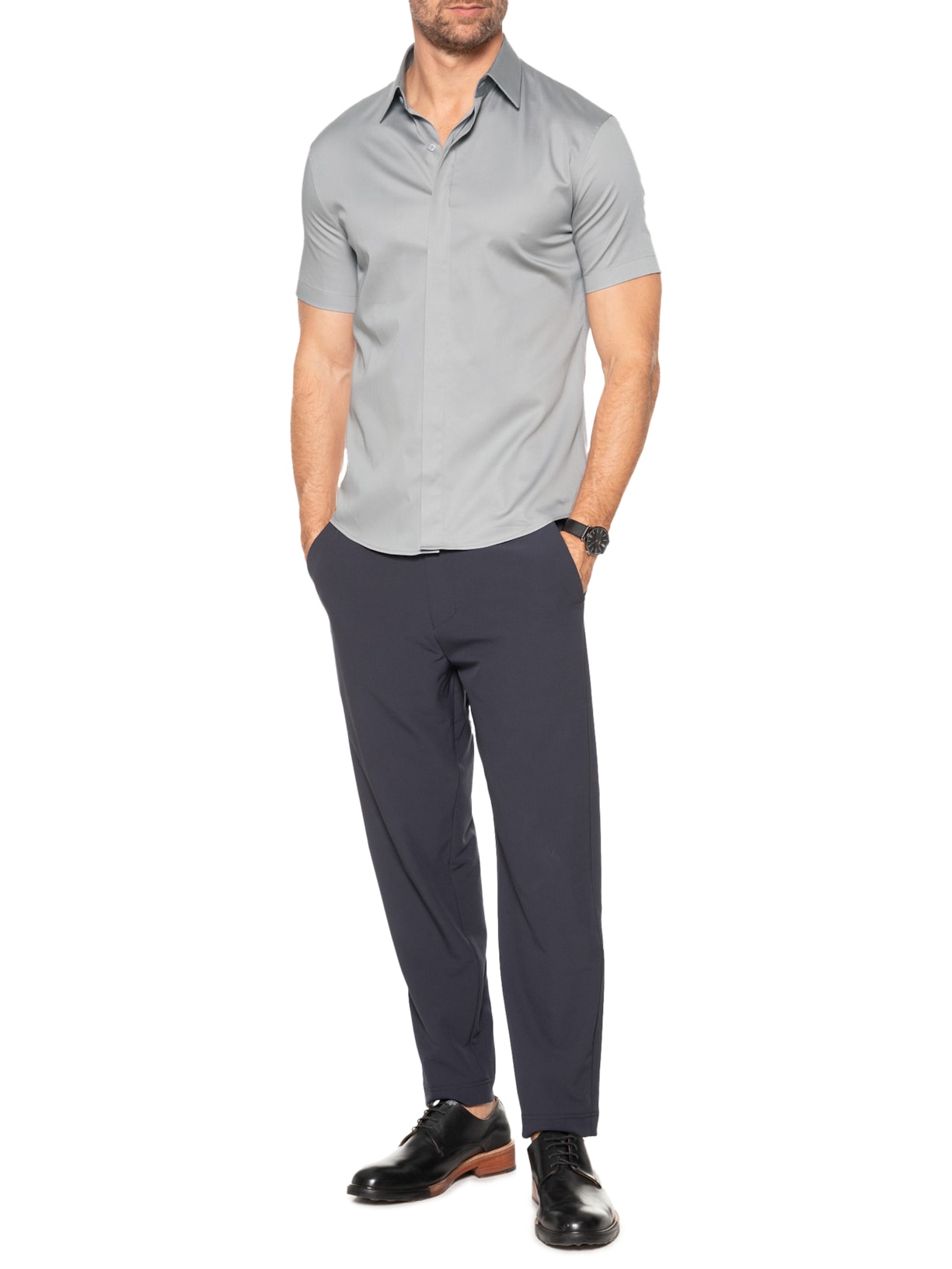 Camisa Masculina Social Austin Slim Fit Algodão Pima Cinza Ricardo Almeida