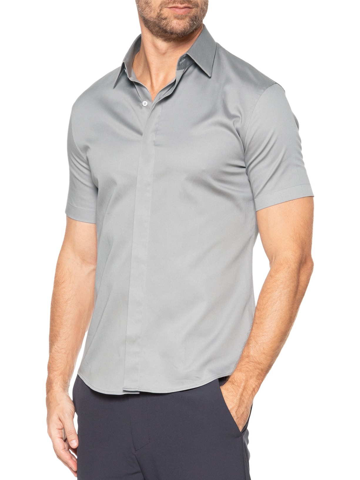 Camisa Masculina Social Austin Slim Fit Algodão Pima Cinza Ricardo Almeida