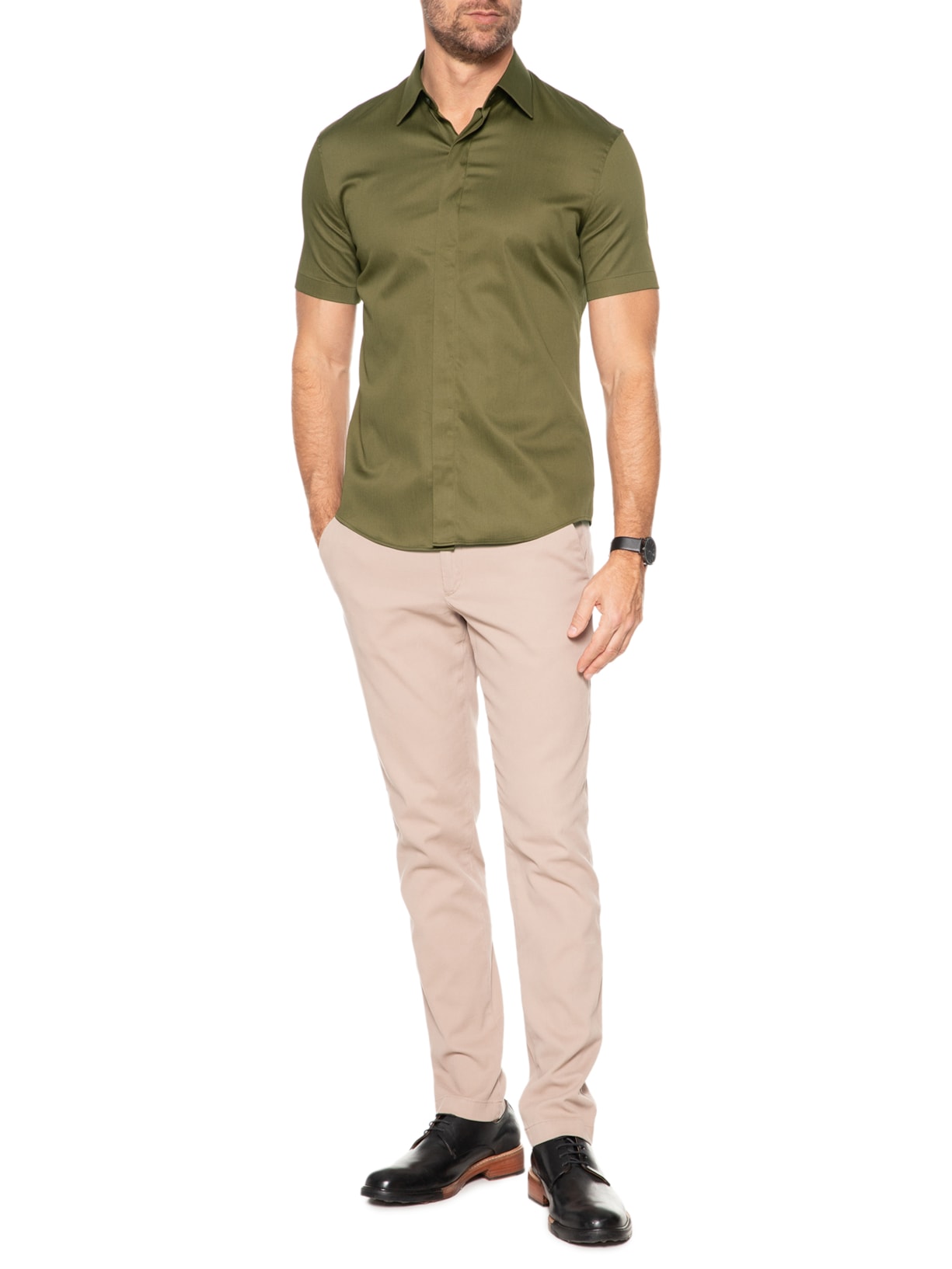 Camisa Masculina Social Austin Slim Fit Algodão Pima Verde  Ricardo Almeida