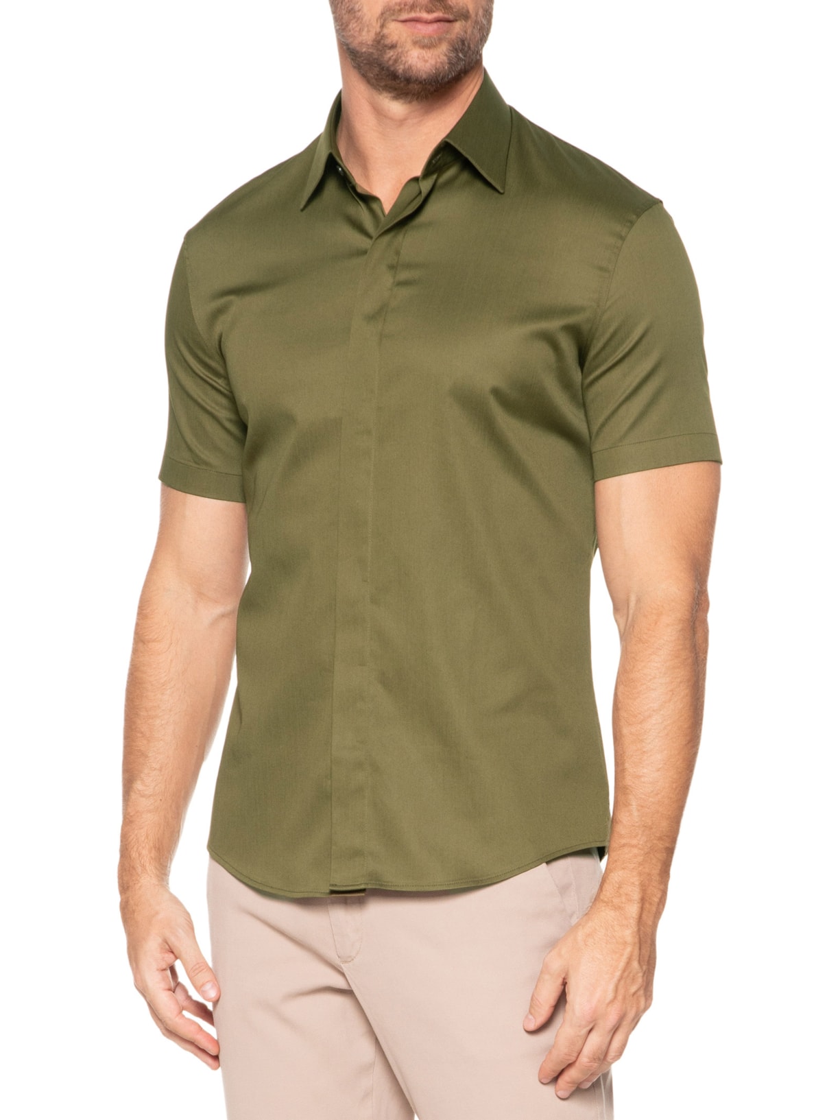 Camisa Masculina Social Austin Slim Fit Algodão Pima Verde  Ricardo Almeida