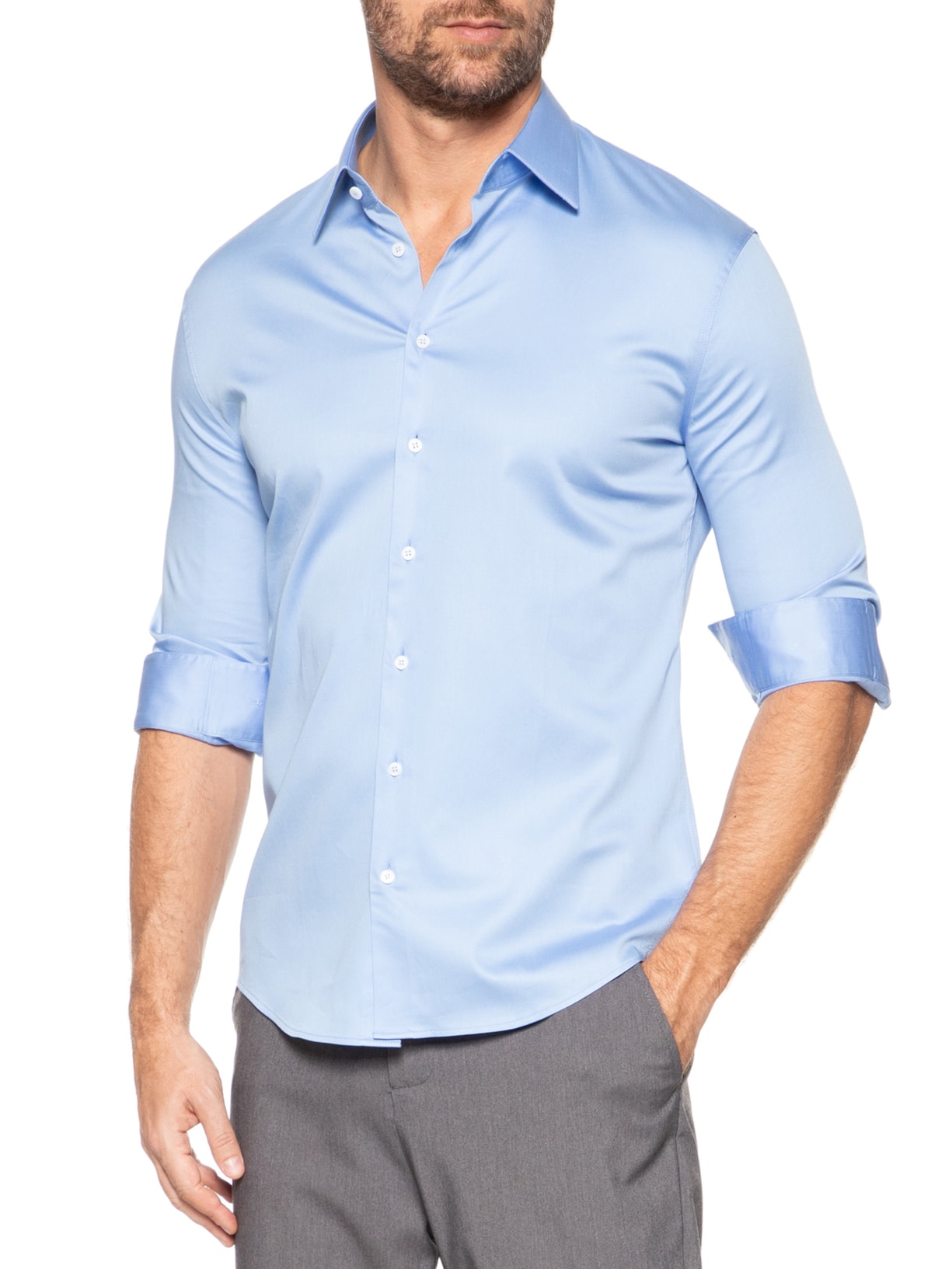 Camisa Masculina Social Austin Slim Fit Azul Ricardo Almeida