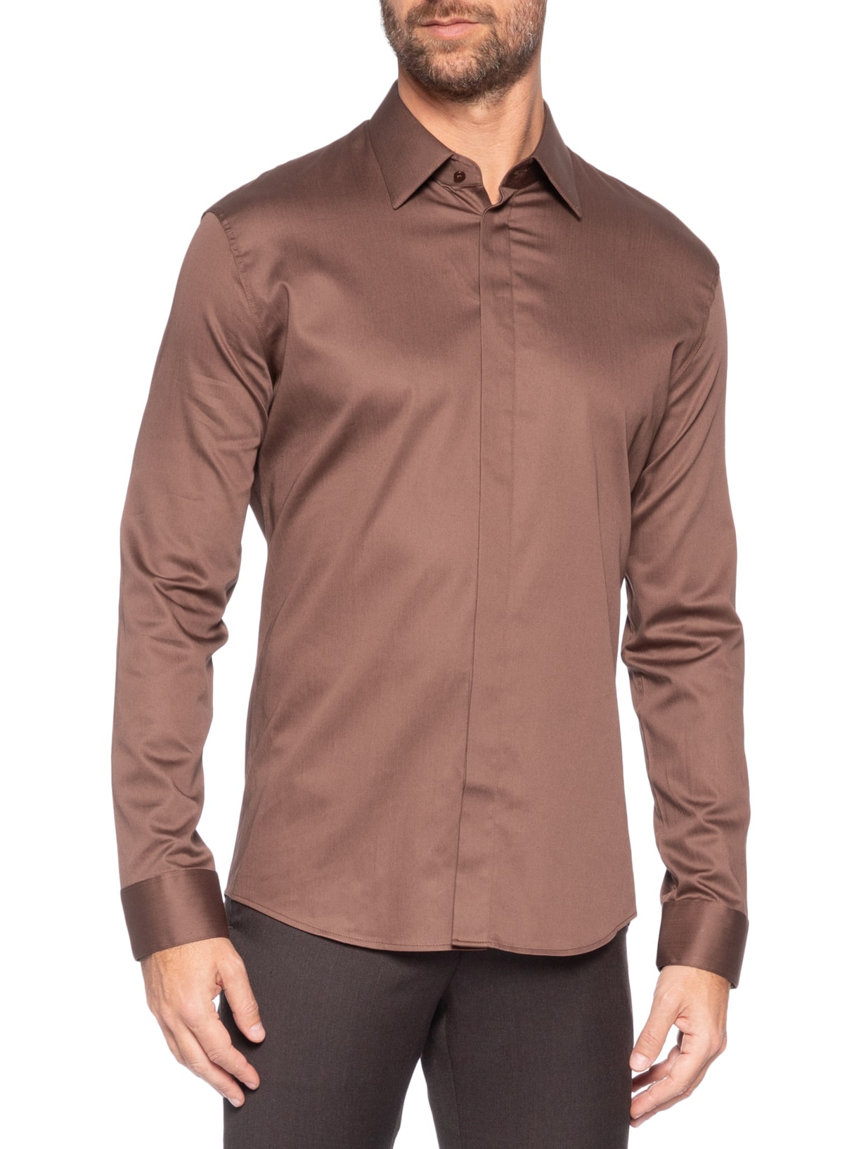 Camisa Masculina Social Austin Slim Fit Marrom Ricardo Almeida