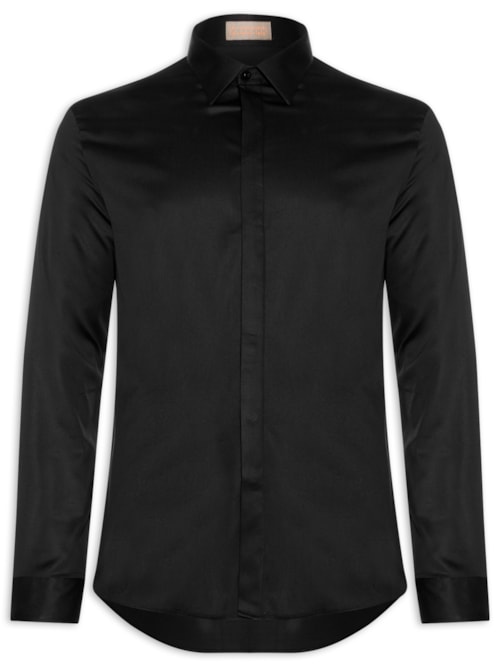 Camisa Masculina Social Austin Slim Fit Vista Coberta Em Algodão Pima - Preto