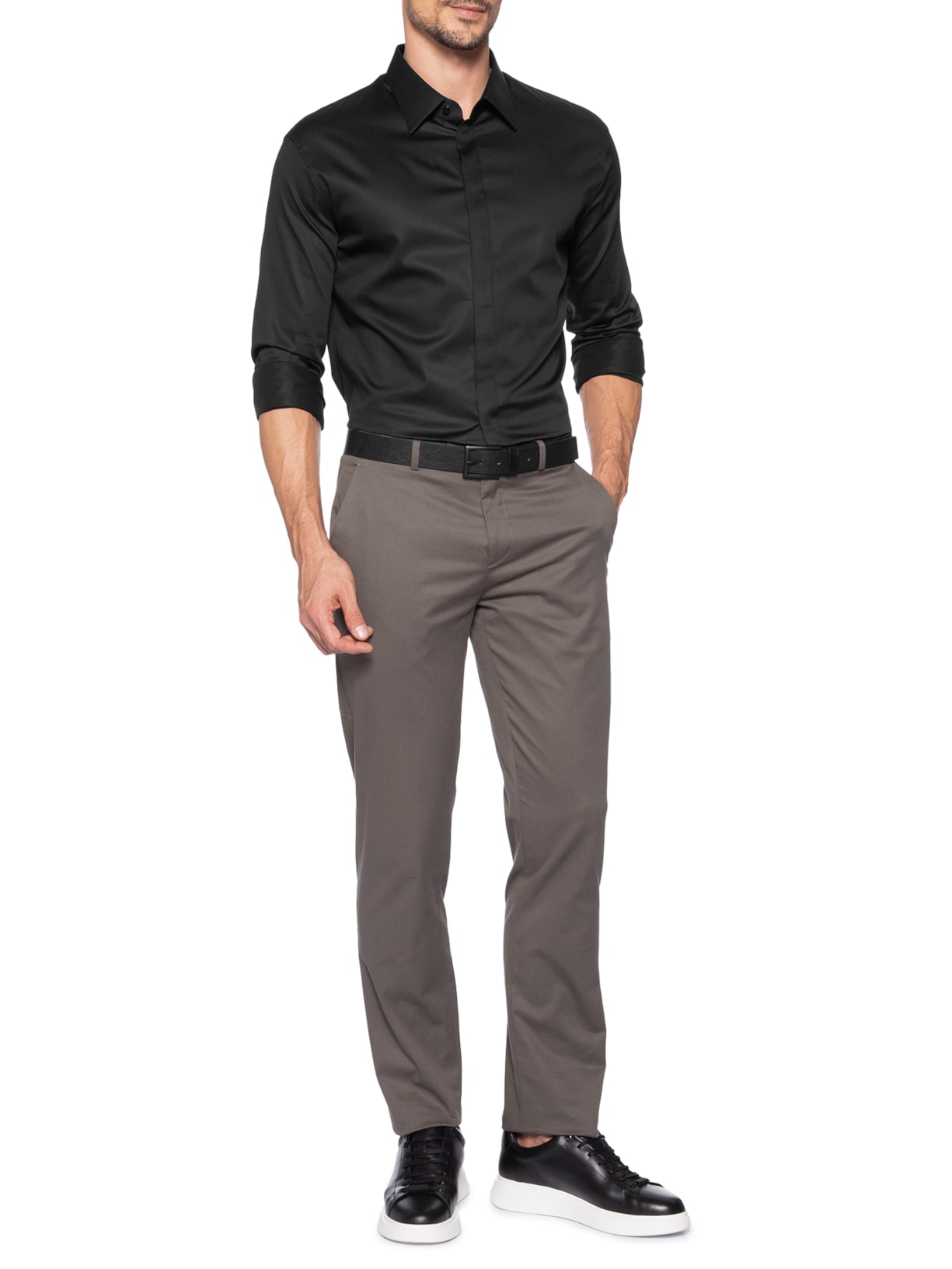 Camisa Masculina Social Austin Slim Fit Vista Coberta Em Algodão Pima Preto Ricardo Almeida