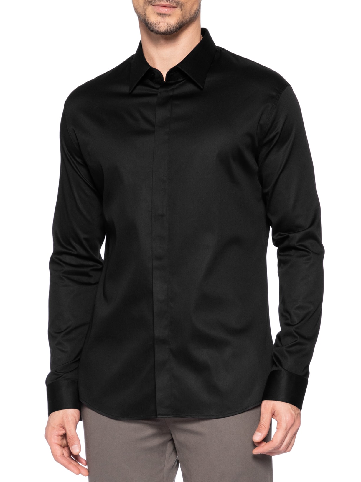Camisa Masculina Social Austin Slim Fit Vista Coberta Em Algodão Pima Preto Ricardo Almeida