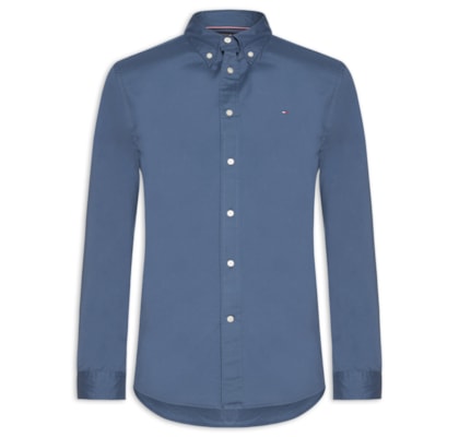Camisa Masculina Social Básica Regular Fit Em Popline - Azul