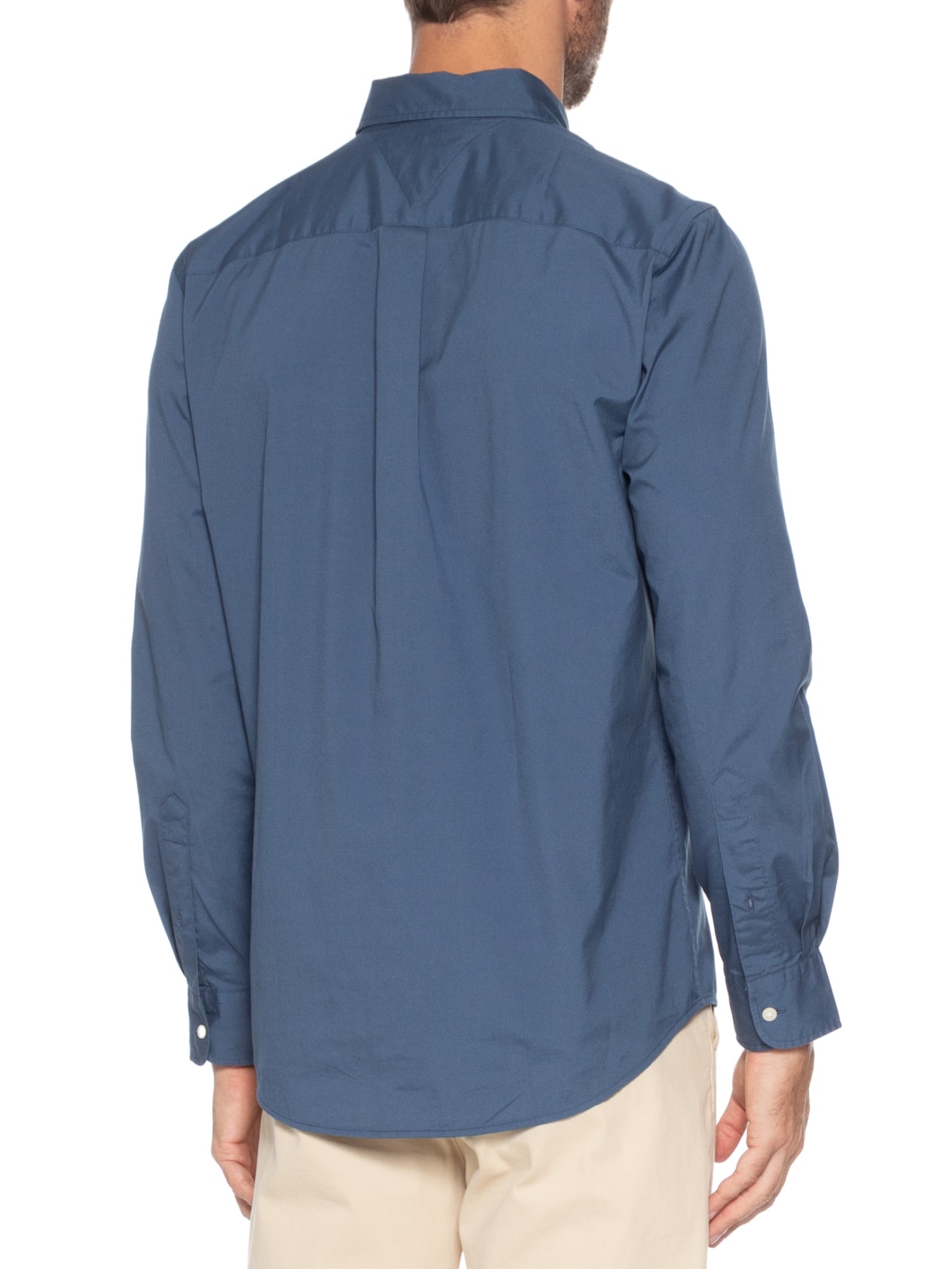 Camisa Masculina Social Básica Regular Fit Em Popline Azul Tommy Hilfiger