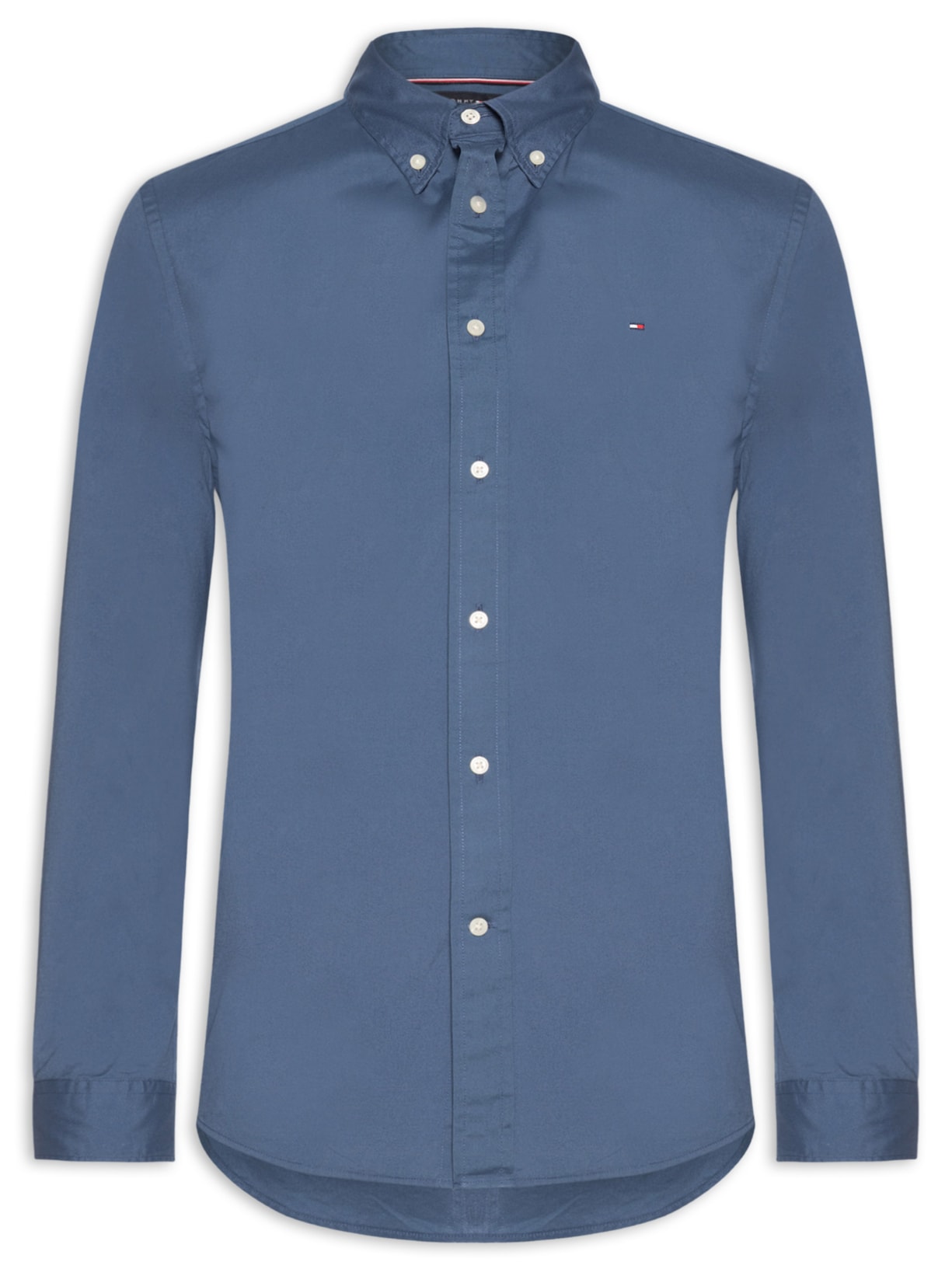 Camisa Masculina Social Básica Regular Fit Em Popline Azul Tommy Hilfiger