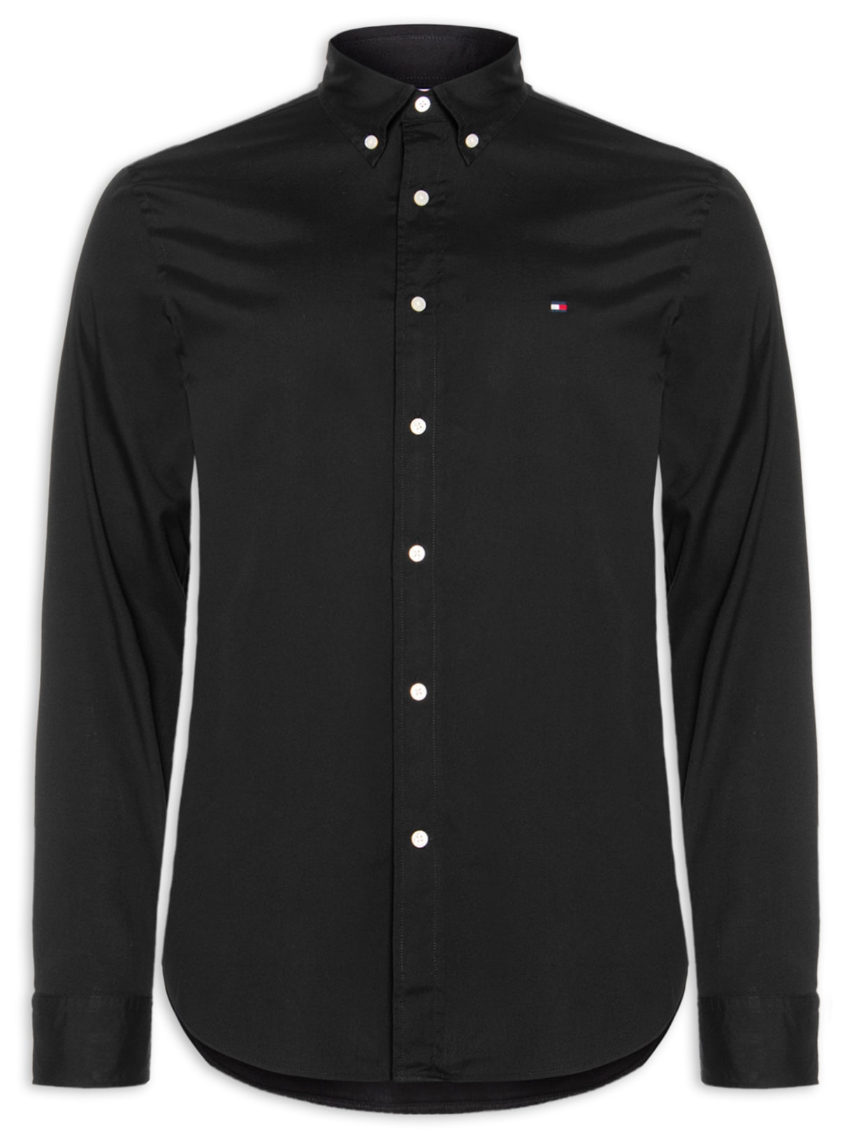 Camisa Masculina Social Básica Regular Fit Popline Preto Tommy Hilfiger