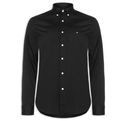 Camisa Masculina Social Básica Regular Fit Popline - Preto