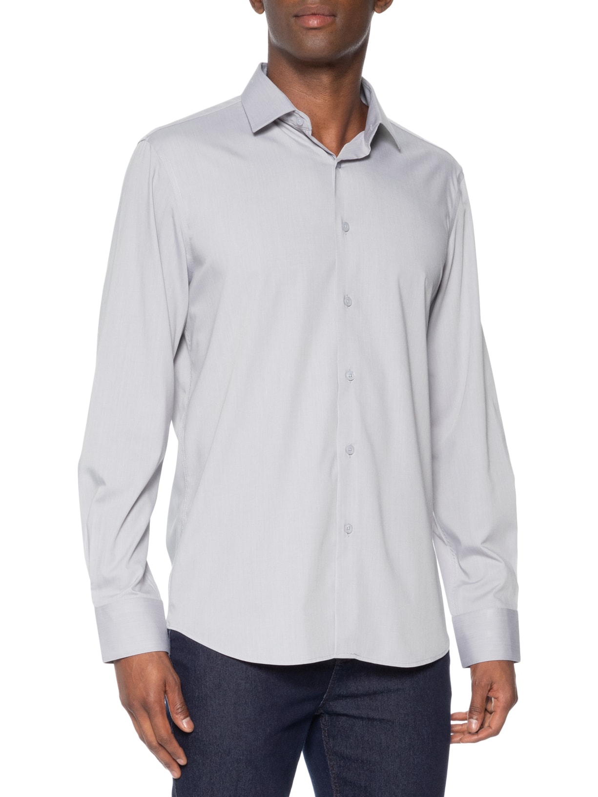 Camisa Masculina Social Fibra De Bambu Soft Slim Fit Cinza '2 Essential