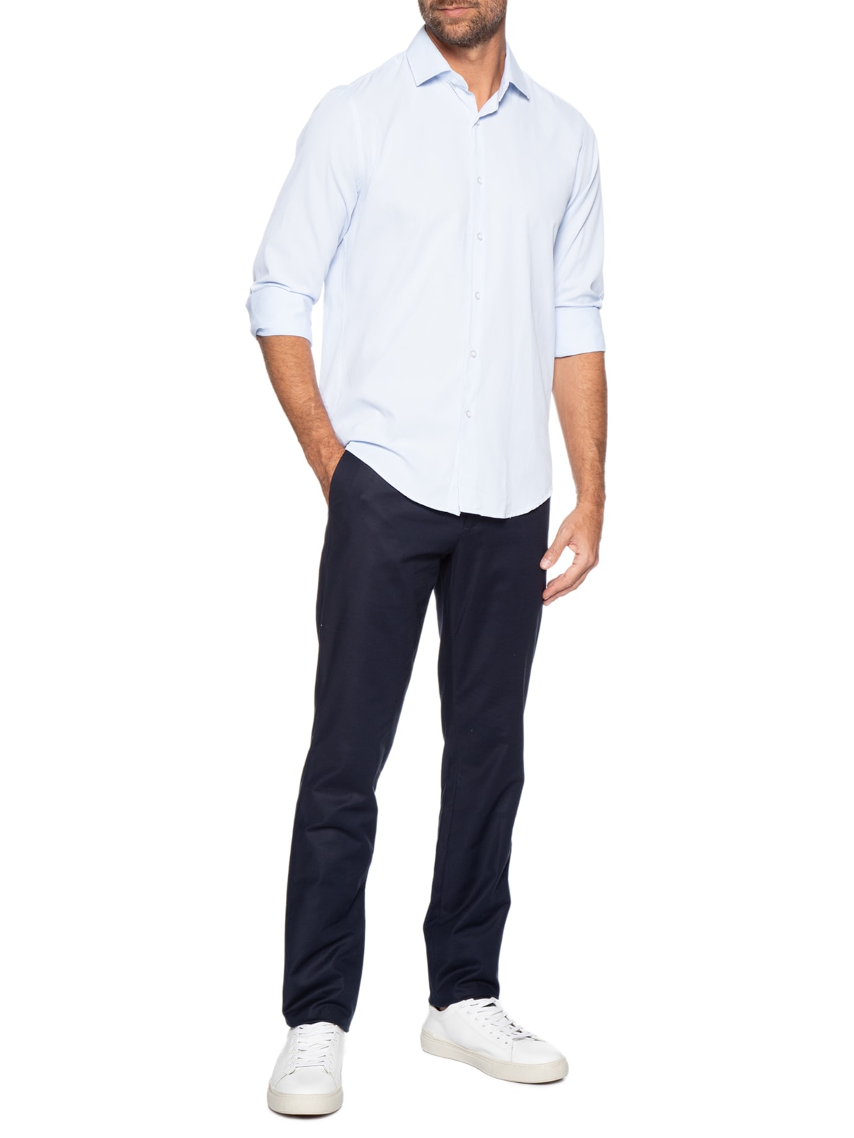 Camisa Masculina Social Fio Tinto Azul '2 Essential