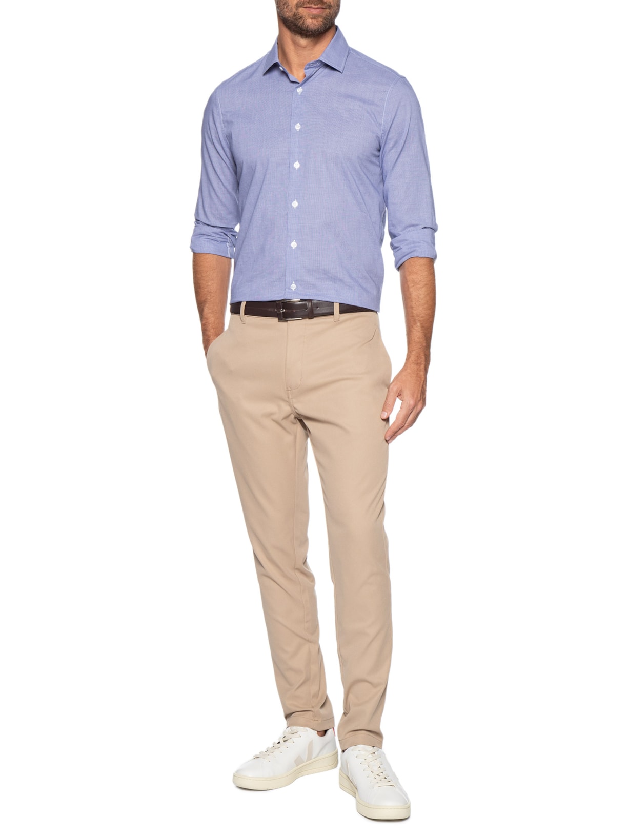 Camisa Masculina Social Fio Tinto Azul '2 Essential