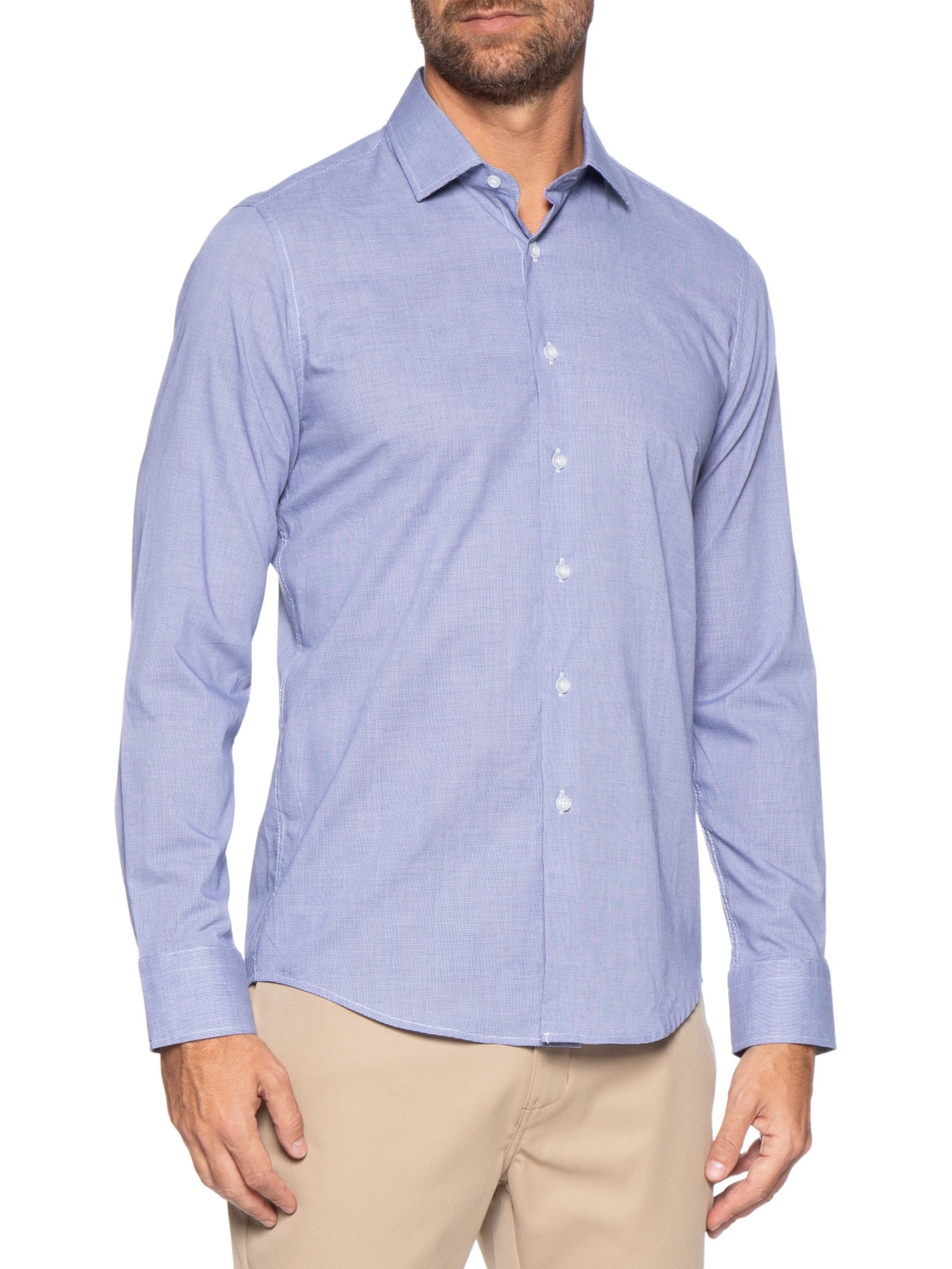 Camisa Masculina Social Fio Tinto Azul '2 Essential