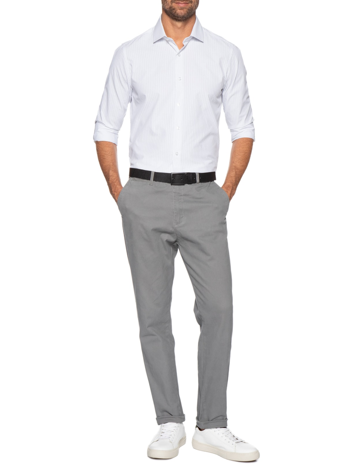 Camisa Masculina Social Fio Tinto Branco '2 Essential