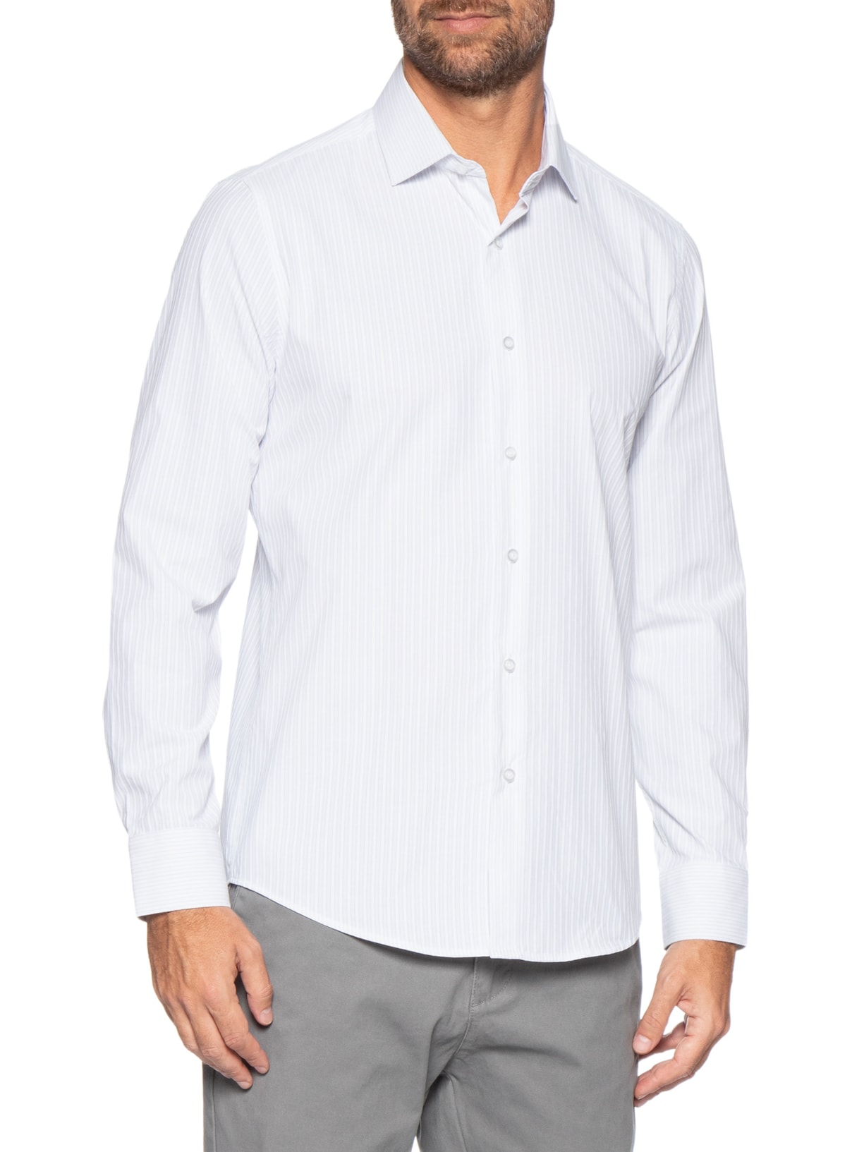 Camisa Masculina Social Fio Tinto Branco '2 Essential