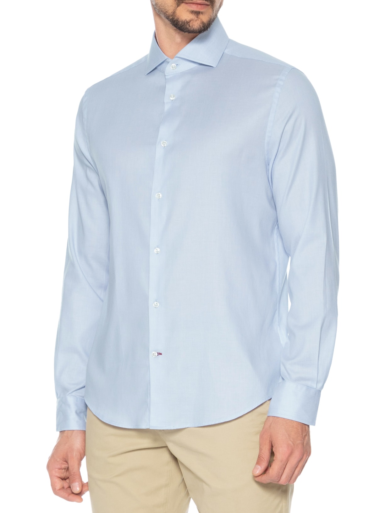 Camisa Masculina Social Flex Collar Em Dobby Azul Tommy Hilfiger