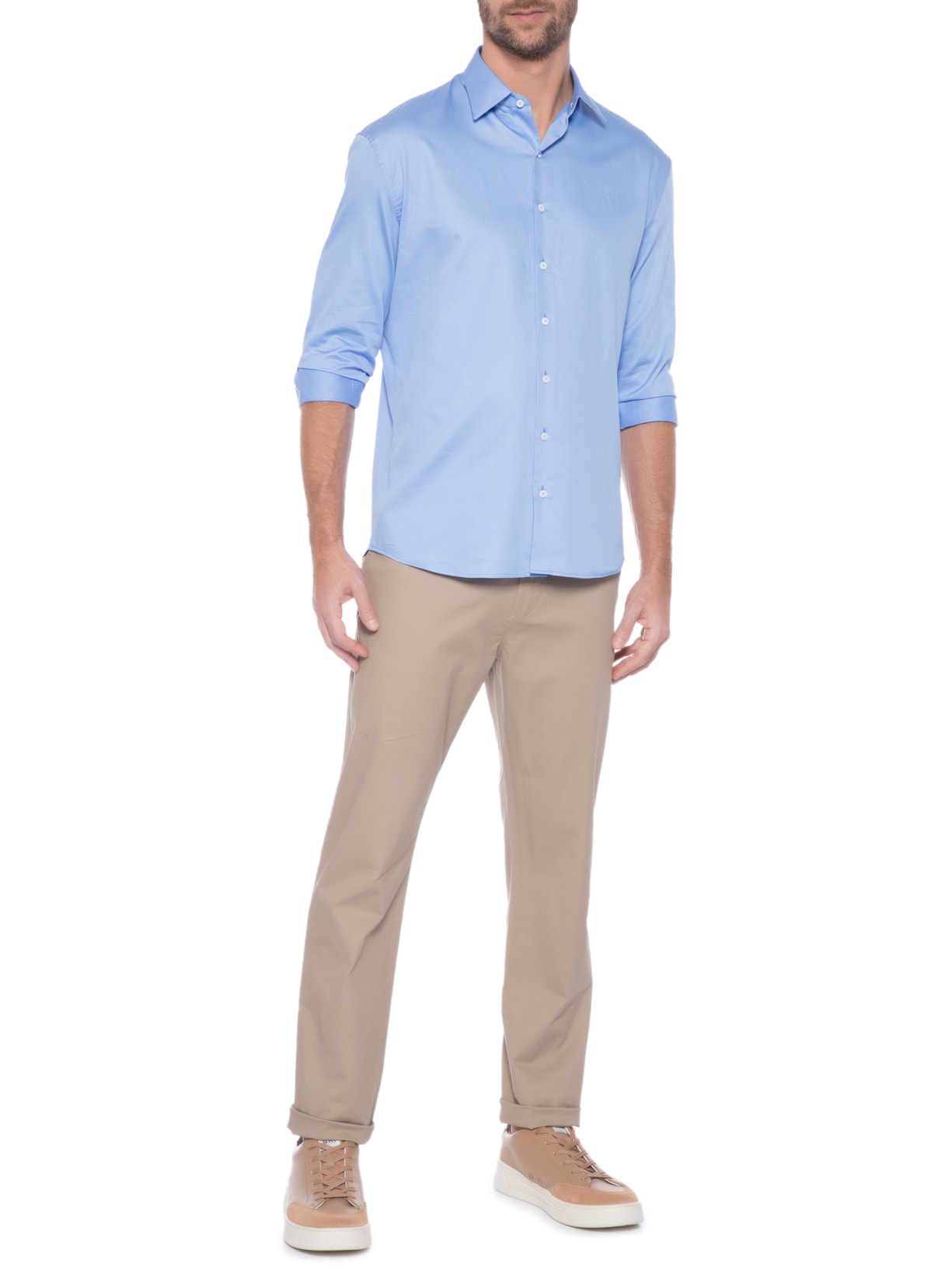 Camisa Masculina Social Lisa Neutra Azul Ricardo Almeida