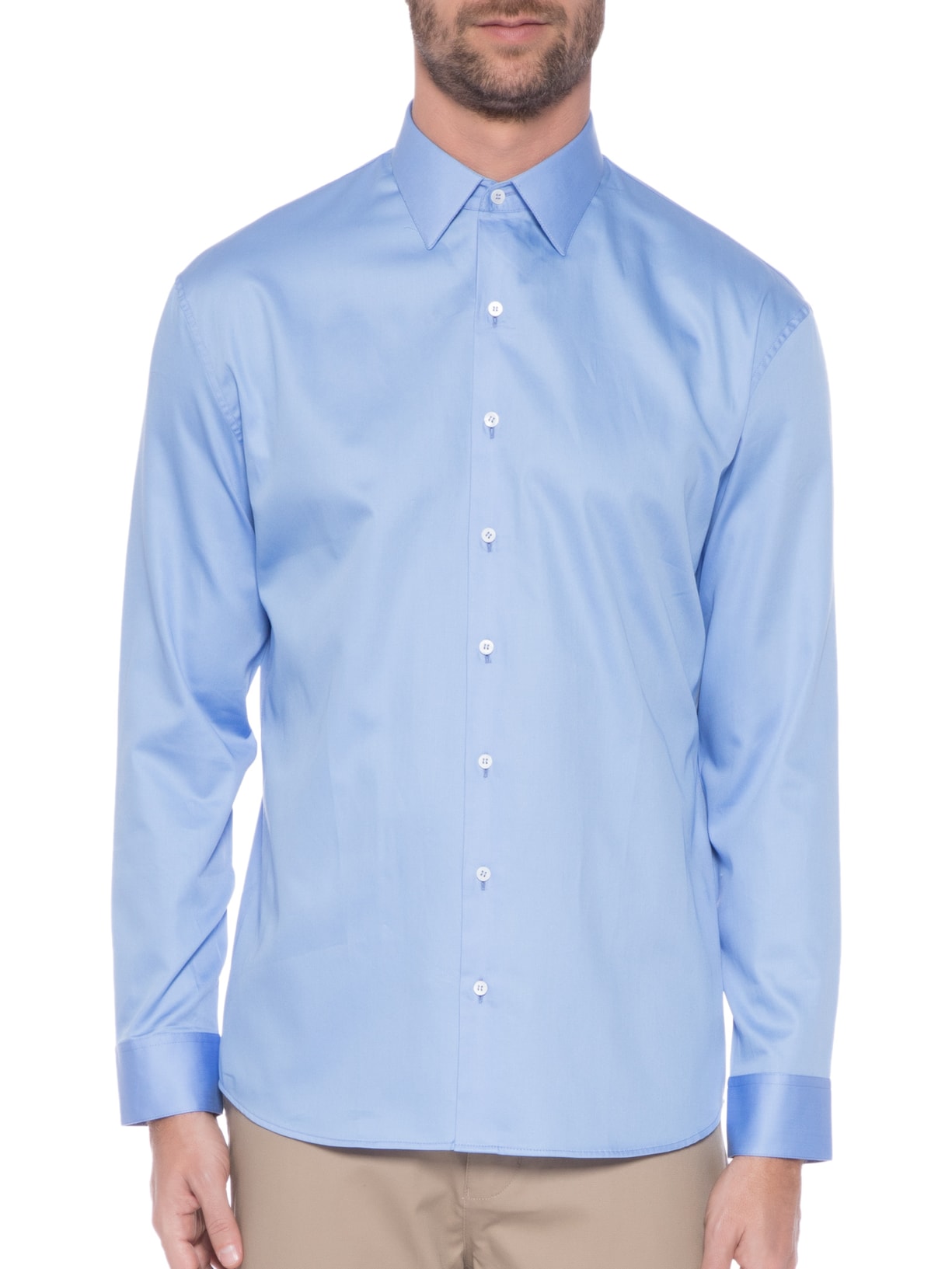 Camisa Masculina Social Lisa Neutra Azul Ricardo Almeida
