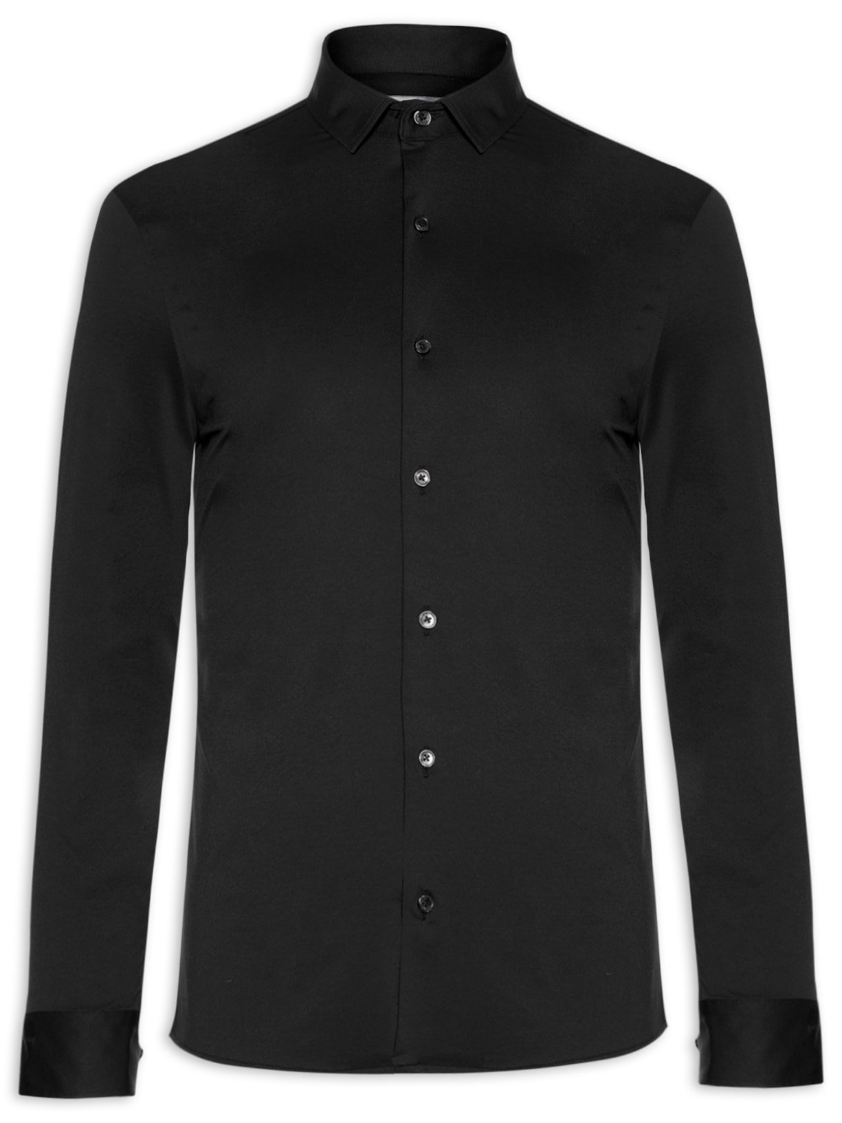Camisa Masculina Social Lisa Slim Fit Power Em Poliamida - Preto