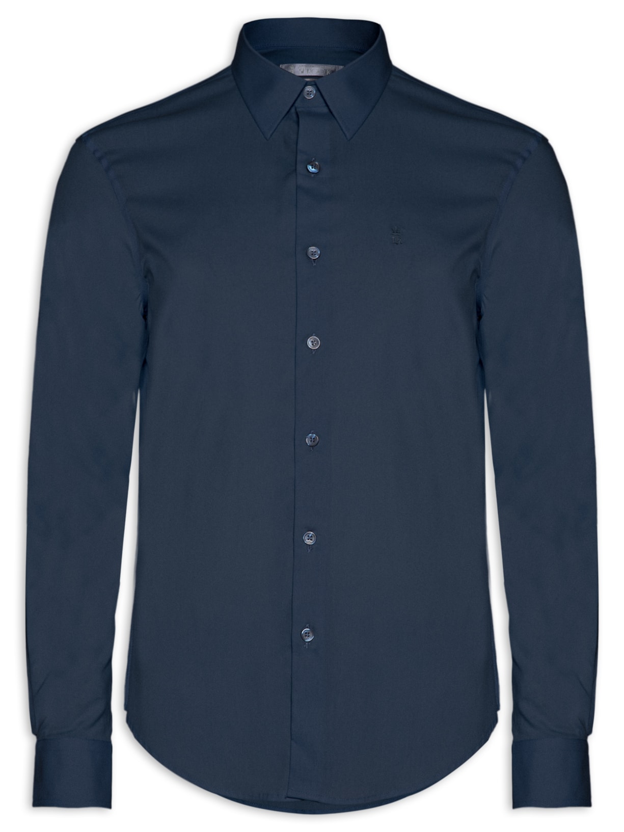 Camisa Masculina Social Lisa Slim Fit Tricoline - Azul Marinho