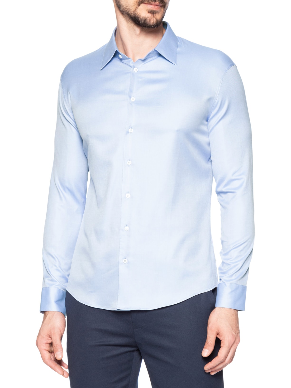 Camisa Masculina Social Lisa Tart Fio 120 Algodão Azul Ricardo Almeida