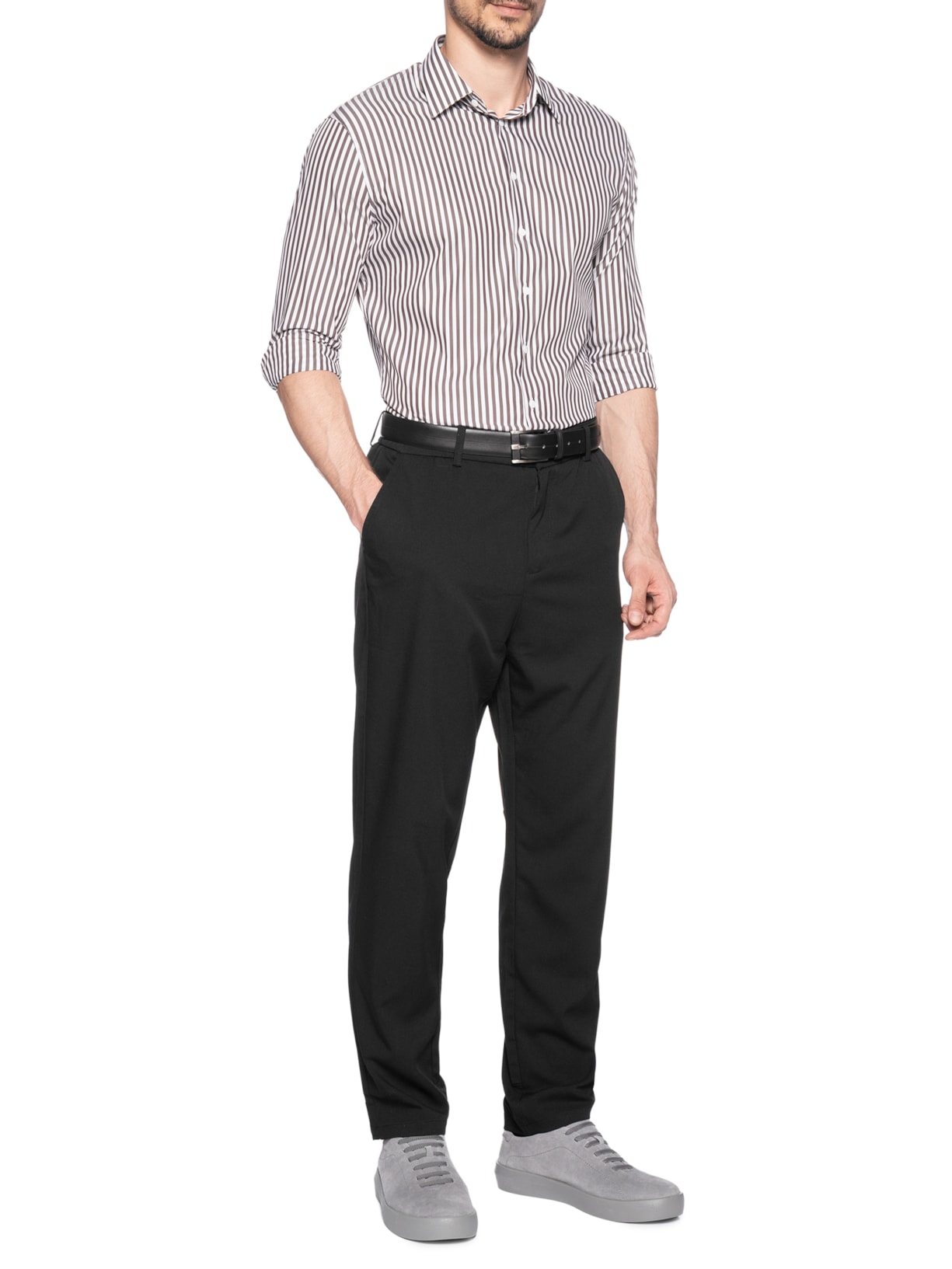 Camisa Masculina Social Listrada Lyvia Maxi Marrom Ricardo Almeida