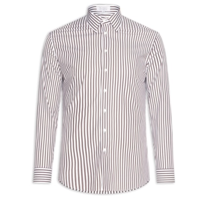 Camisa Masculina Social Listrada Lyvia Maxi - Marrom