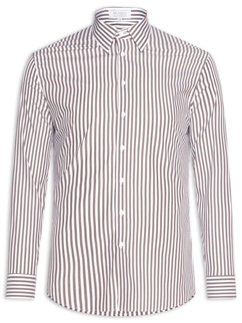 Camisa Masculina Social Listrada Lyvia Maxi - Marrom