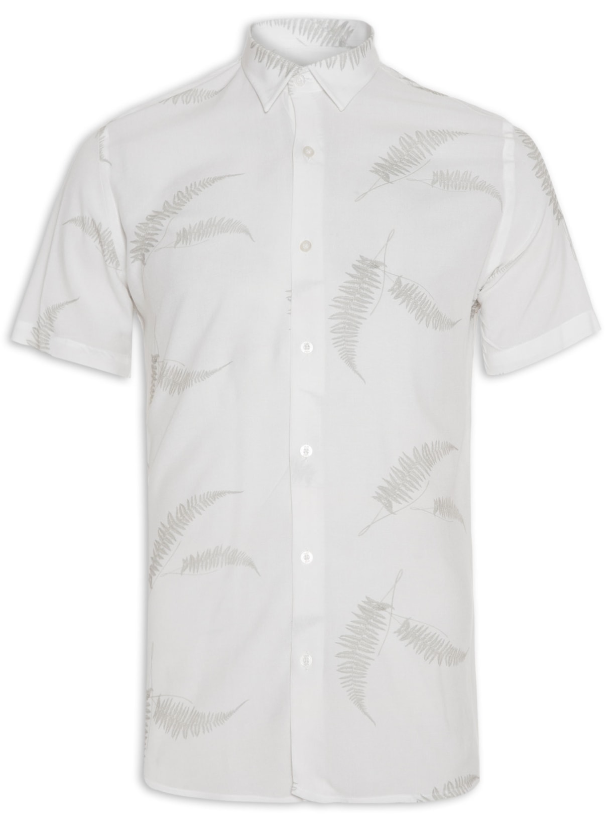 Camisa Masculina Social Manga Curta Aya Leaves - Branco