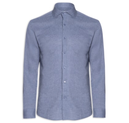 Camisa Masculina Social Manga Longa Blende Linho - Azul