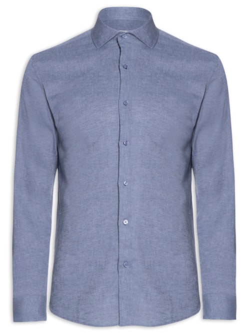 Camisa Masculina Social Manga Longa Blende Linho - Azul
