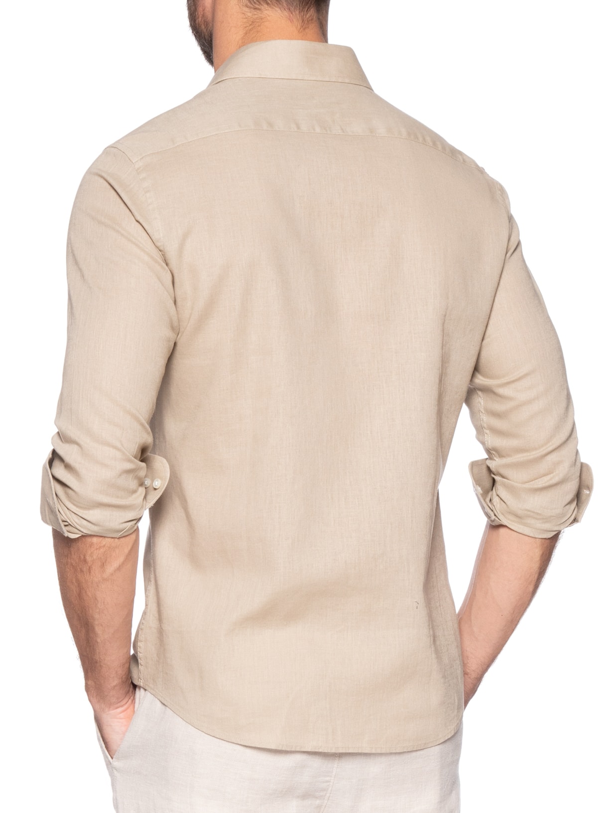 Camisa Masculina Social Manga Longa Blende Linho Bege '2 Essential