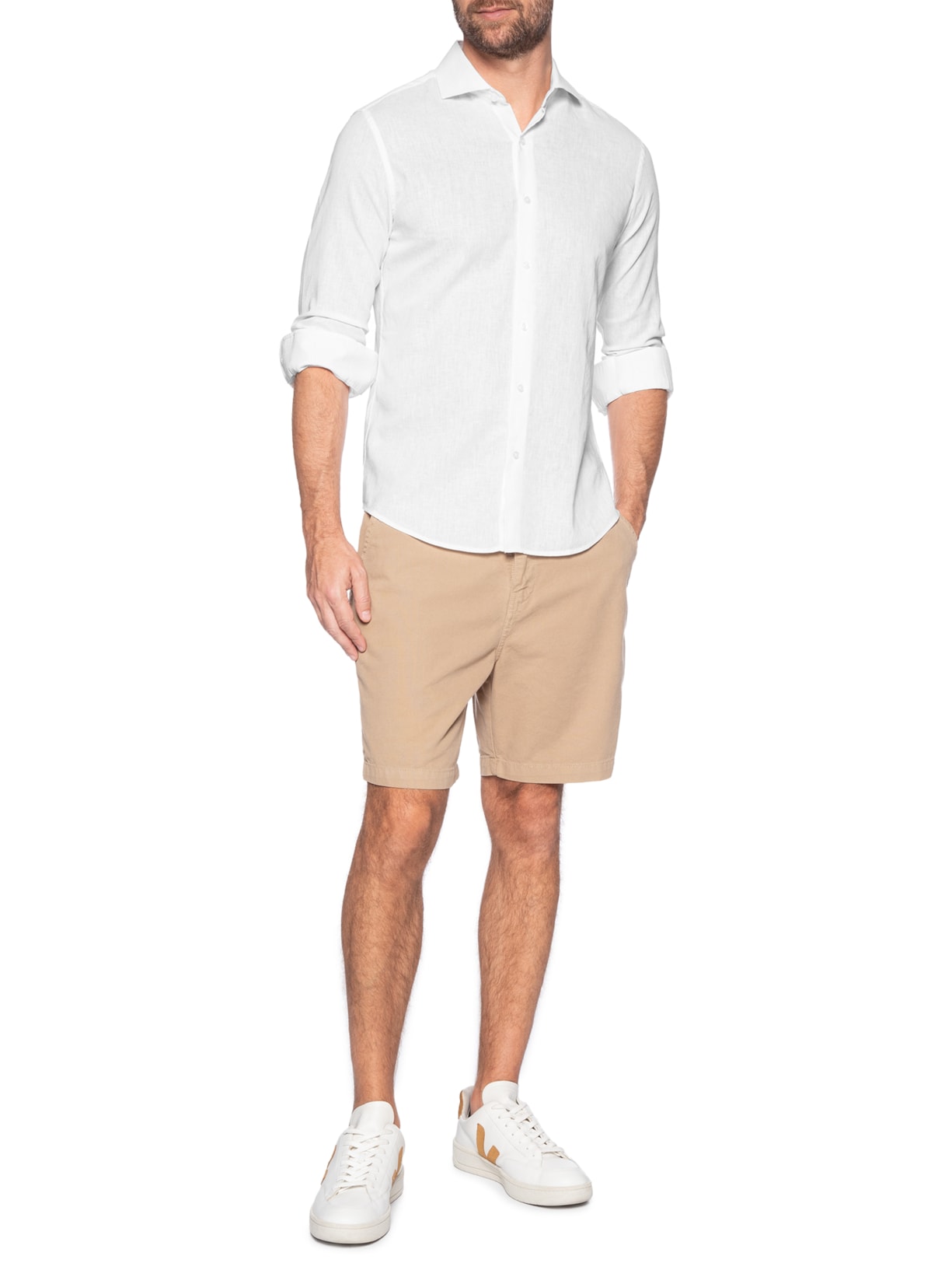 Camisa Masculina Social Manga Longa Blende Linho Branco '2 Essential