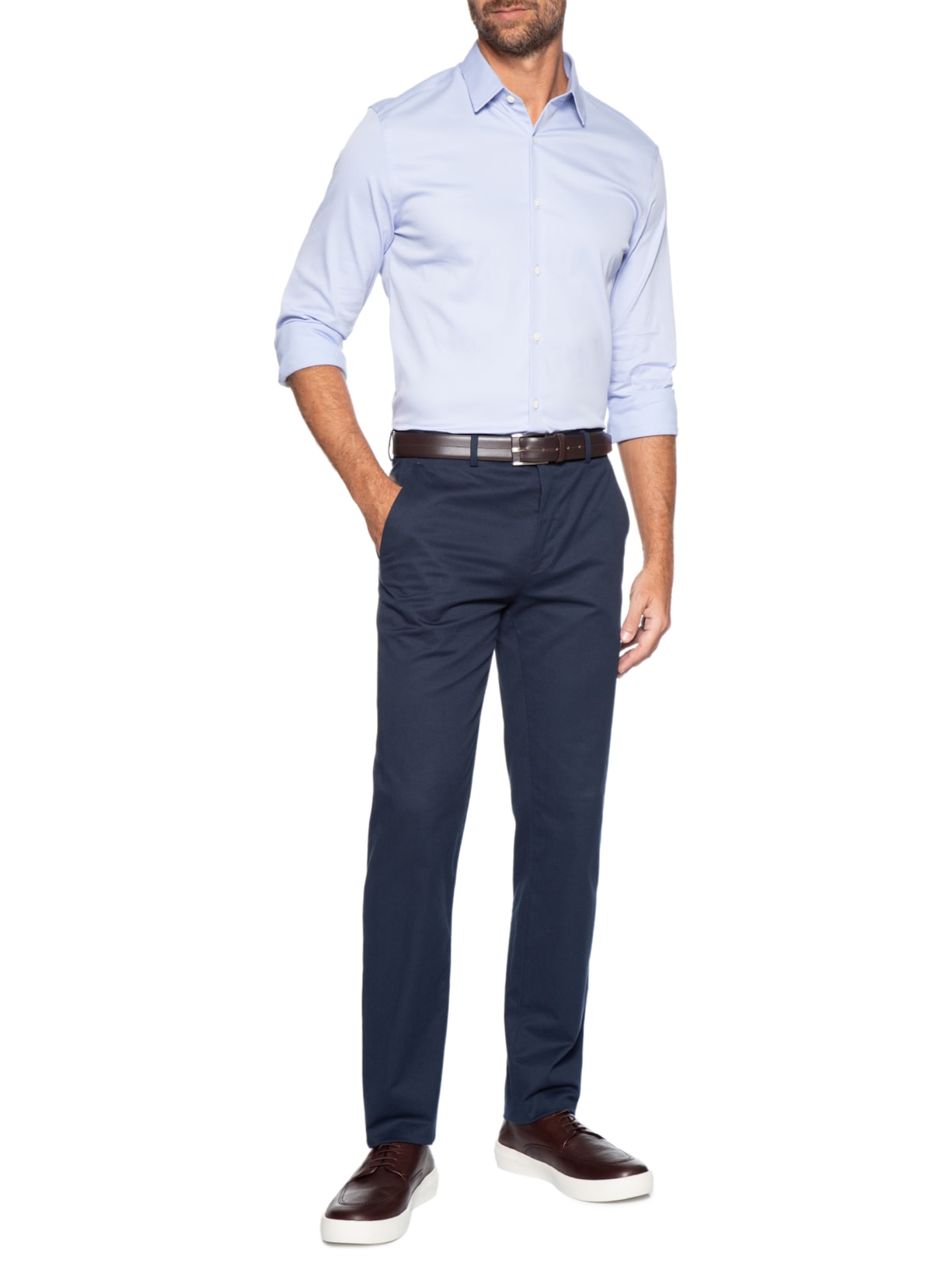 Camisa Masculina Social Manga Longa Paris Azul Oficina Reserva