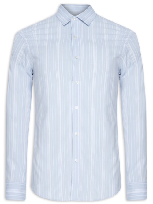 Camisa Masculina Social Manga Longa Slim - Azul