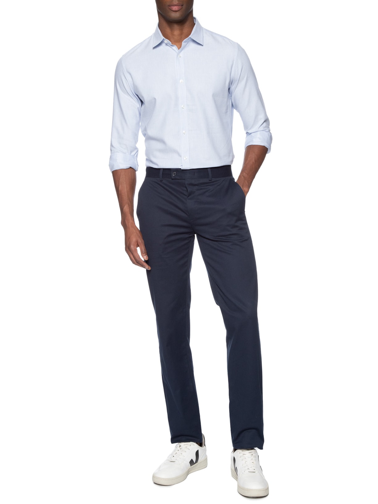 Camisa Masculina Social Manga Longa Slim Fit Azul '2 Essential