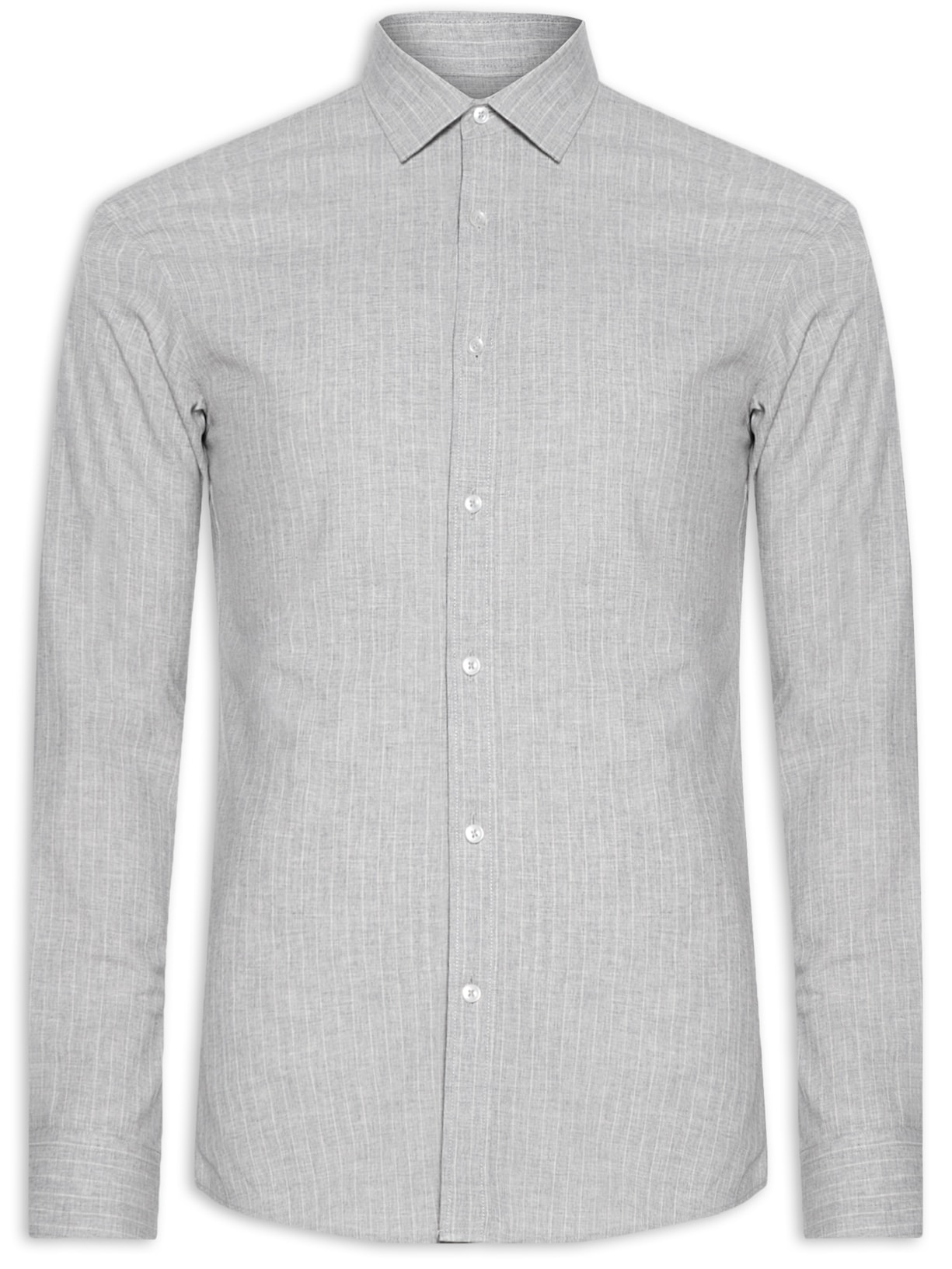 Camisa Masculina Social Manga Longa Slim Fit - Cinza