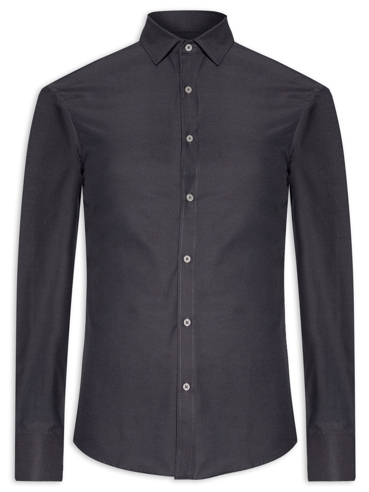 Camisa Masculina Social Manga Longa Slim Fit - Cinza