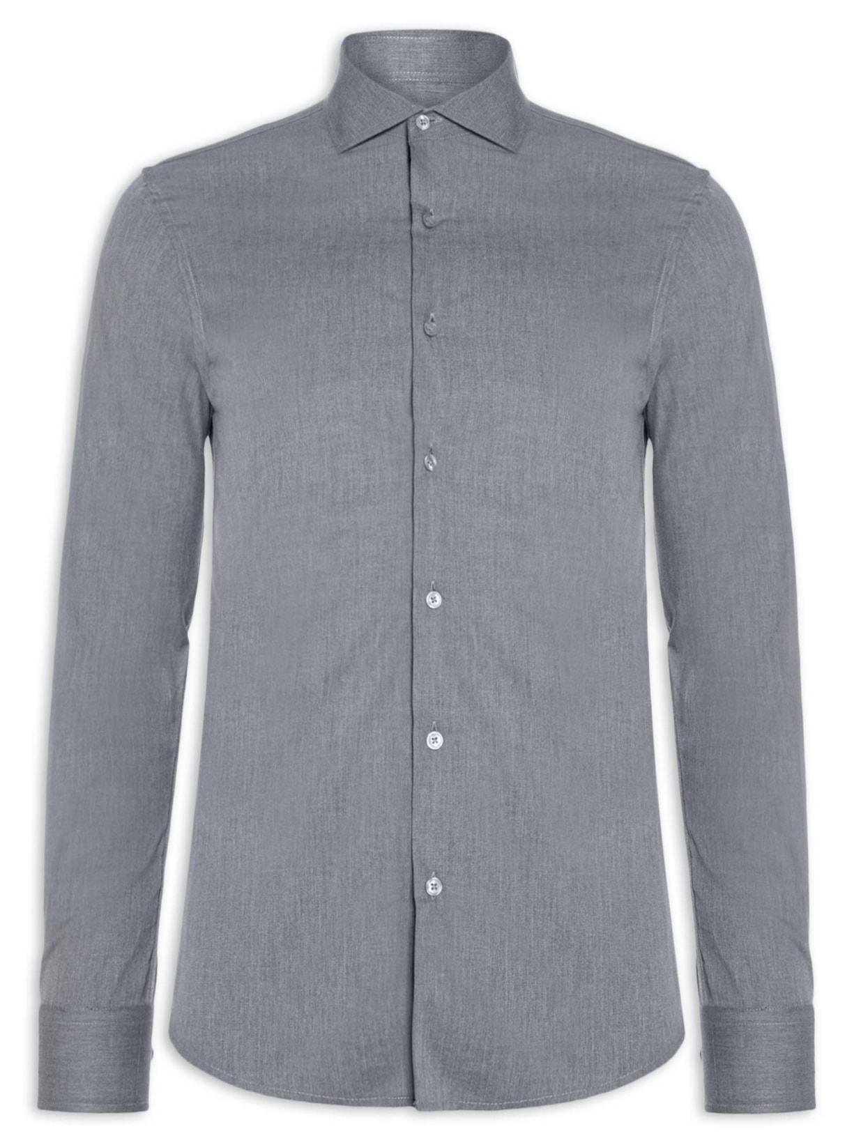 Camisa Masculina Social Manga Longa Slim Fit Cinza '2 Essential