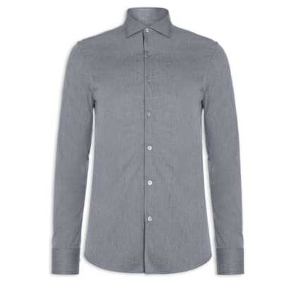 Camisa Masculina Social Manga Longa Slim Fit - Cinza