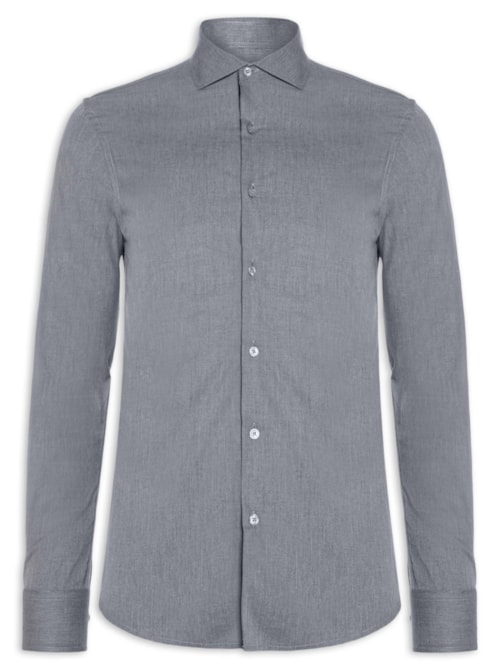 Camisa Masculina Social Manga Longa Slim Fit - Cinza