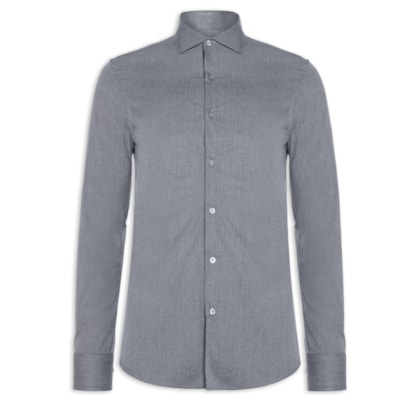  Camisa Masculina Social Manga Longa Slim Fit - Cinza 
