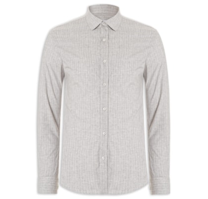 Camisa Masculina Social Manga Longa Slim Fit - Cinza