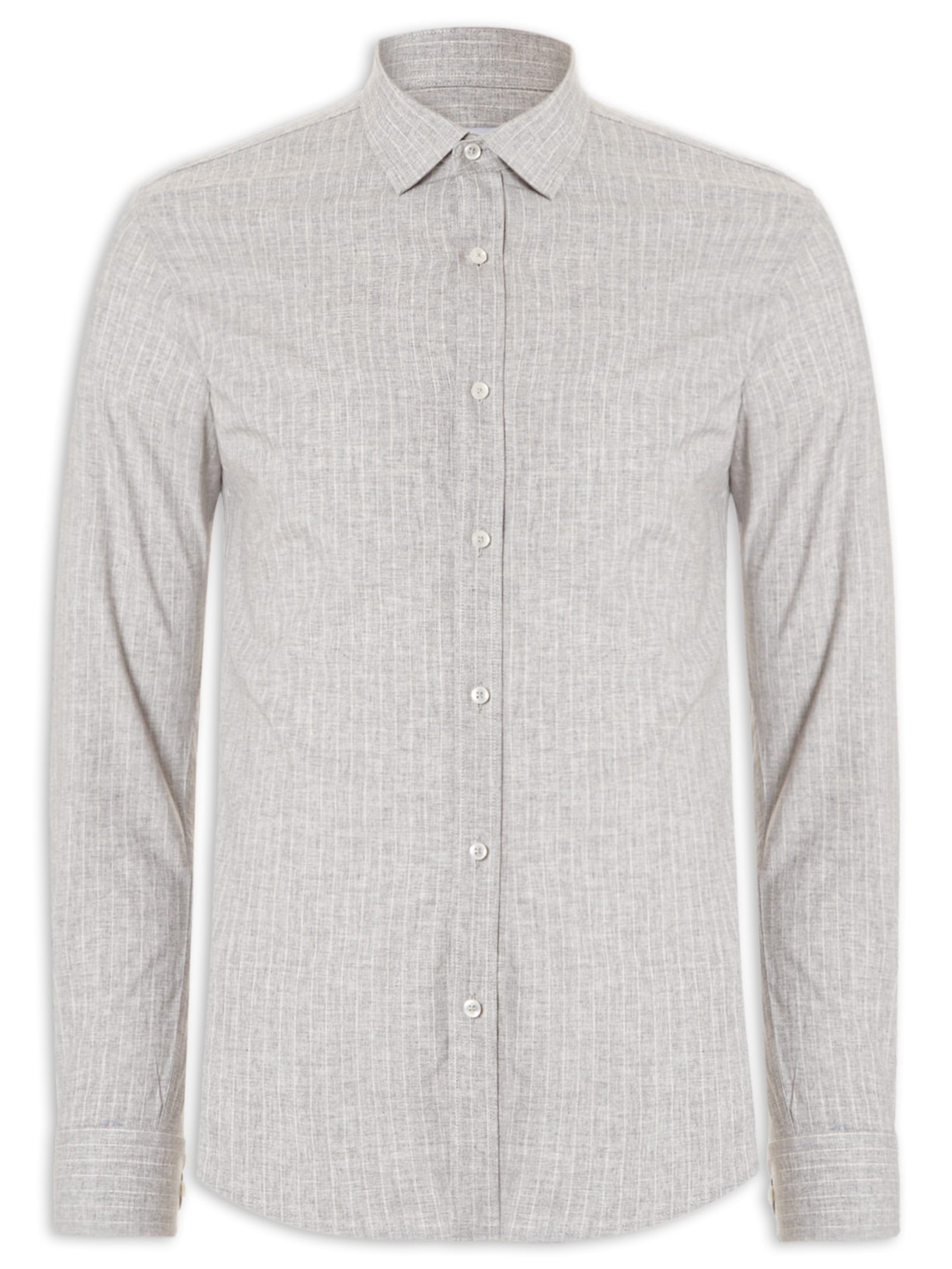 Camisa Masculina Social Manga Longa Slim Fit - Cinza